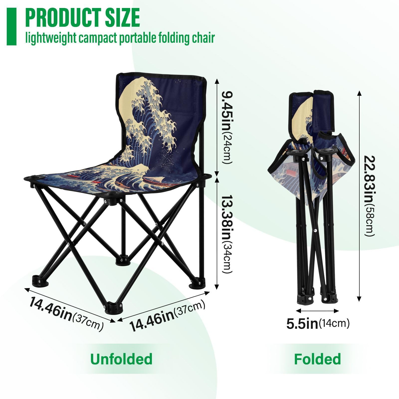 Amazon.com: Jihqo Japanese Sea Wave Camping Chair Lightweight